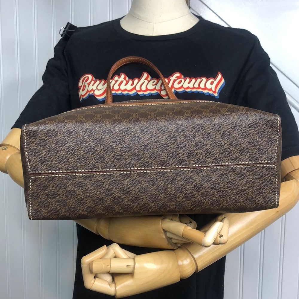 CELINE Macadam Blason Triumph Dark Brown Hand Bag Leather Stripes Authentic - Picture 11 of 17